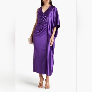 💘 Badgley Mischka satin draped cape-sleeve maxi dress in purple